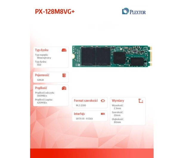 Plextor 128GB M.2 SATA SSD M8VG Plus - 658618 - zdjęcie 2